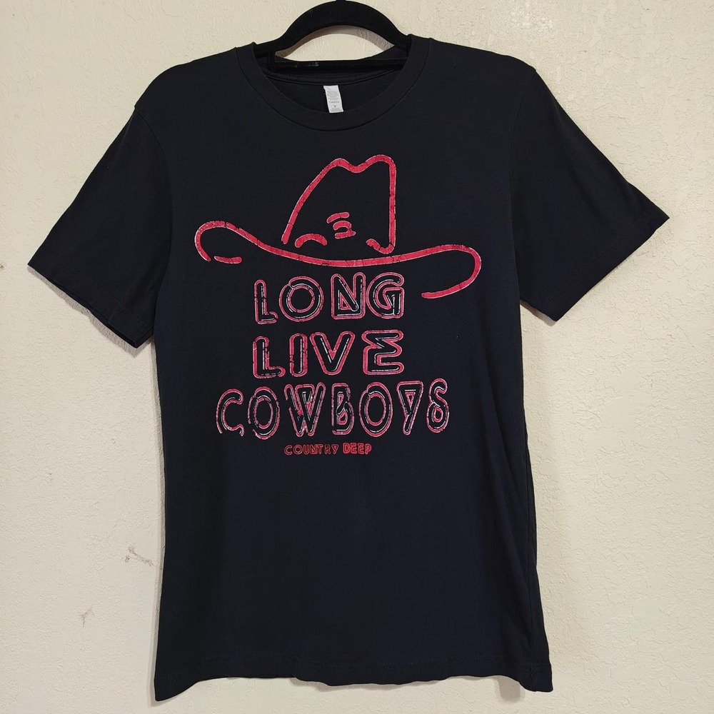 Country Deep Mens Long Live Cowboys Graphic Tee Black Red Western T-Shirt M
